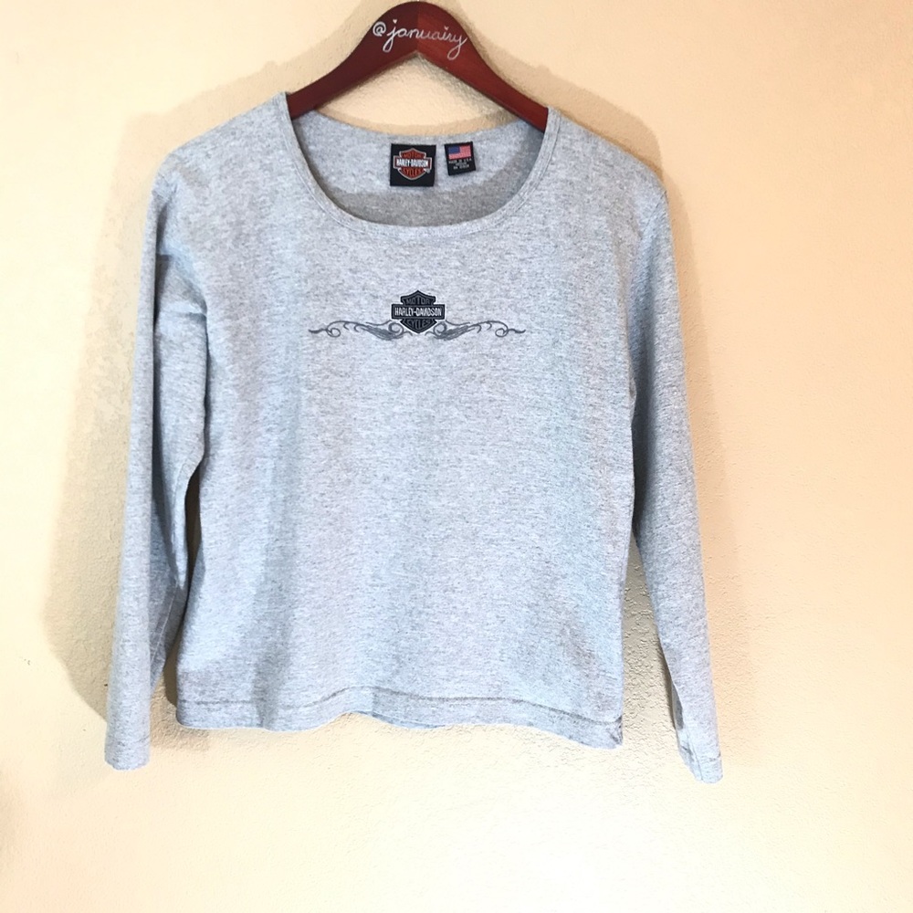 Harley Davidson gray long sleeved graphic tee euc